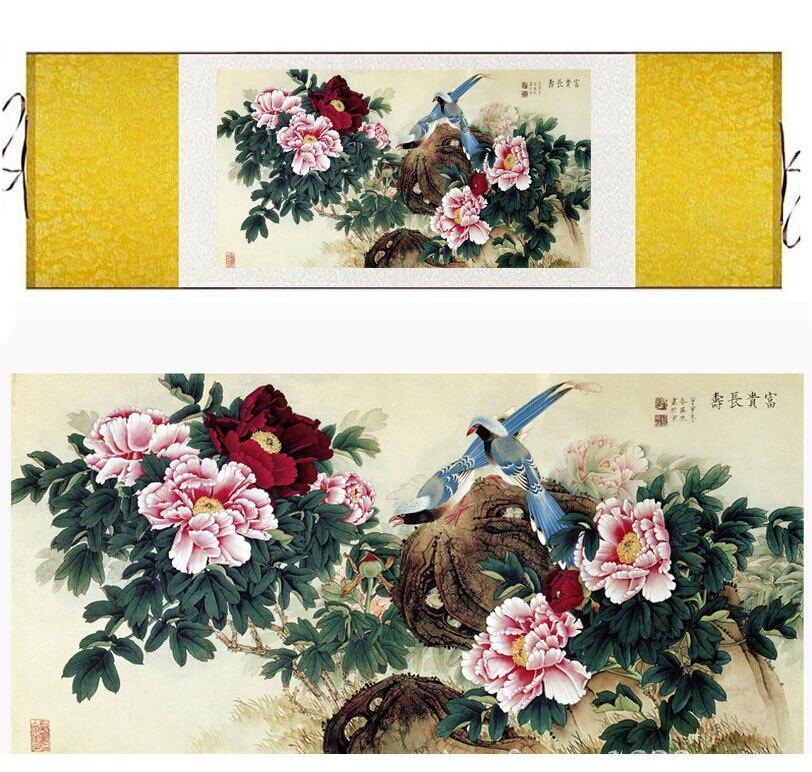 Chinese Art Scroll Painting Animal Birds And Flower Ancient Silk Picture Wall Ideas 11238-Chinese Style Finds™