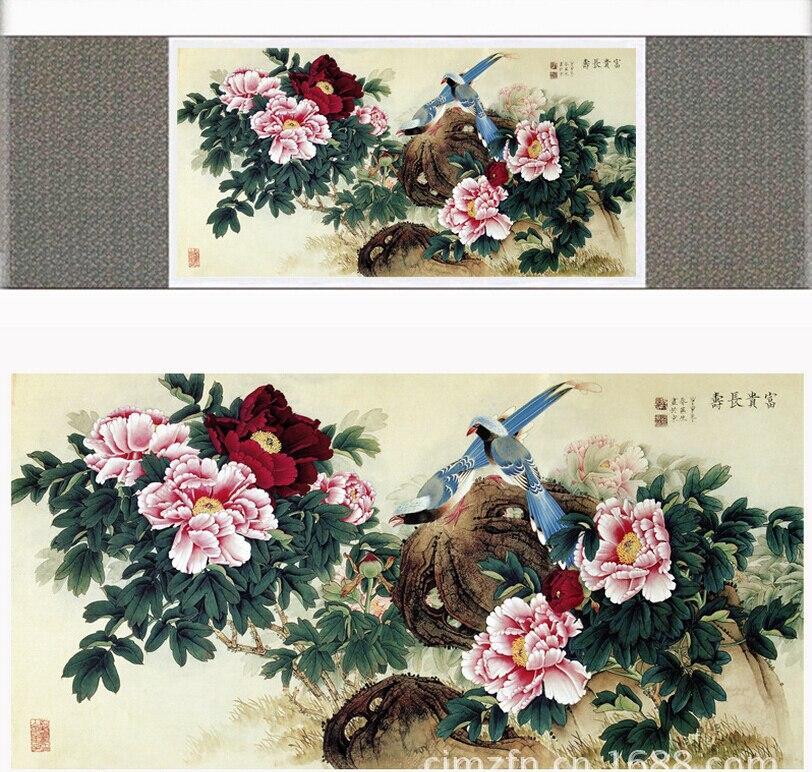 Chinese Art Scroll Painting Animal Birds And Flower Ancient Silk Picture Wall Ideas 11238-Chinese Style Finds™