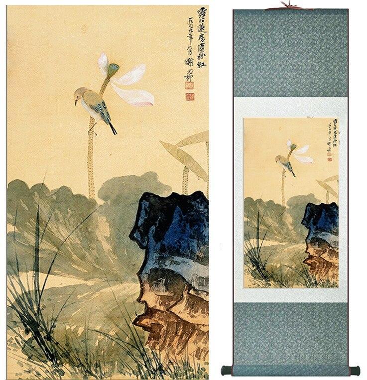 Chinese Art Scroll Painting Animal Birds And Flower Ancient Silk Picture Wall Ideas 11434-Chinese Style Finds™