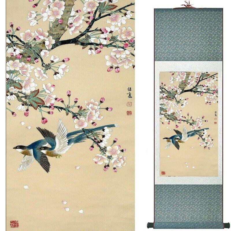 Chinese Art Scroll Painting Animal Birds And Flower Ancient Silk Picture Wall Ideas 11546-Chinese Style Finds™