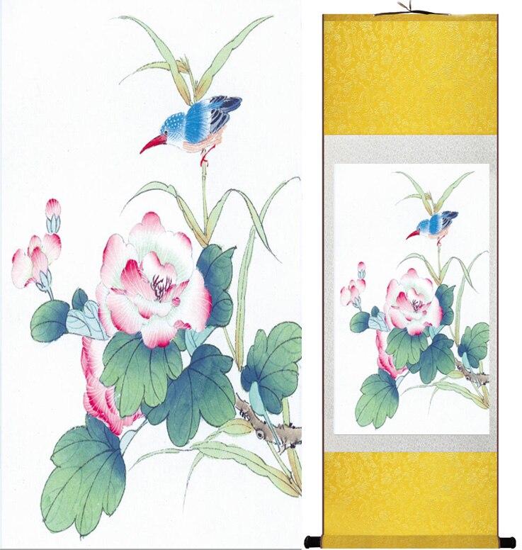 Chinese Art Scroll Painting Animal Birds And Flower Ancient Silk Picture Wall Ideas 12106-Chinese Style Finds™