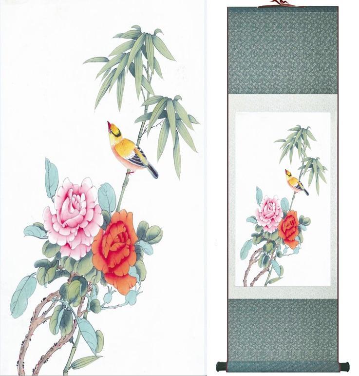 Chinese Art Scroll Painting Animal Birds And Flower Ancient Silk Picture Wall Ideas 12110-Chinese Style Finds™