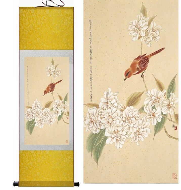 Chinese Art Scroll Painting Animal Birds And Flower Ancient Silk Picture Wall Ideas 12222-Chinese Style Finds™