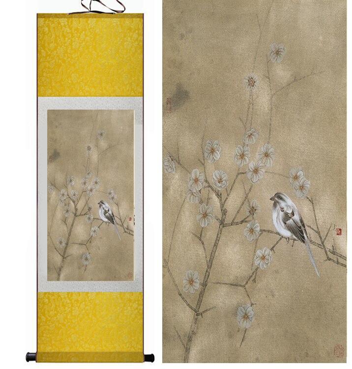 Chinese Art Scroll Painting Animal Birds And Flower Ancient Silk Picture Wall Ideas 12226-Chinese Style Finds™