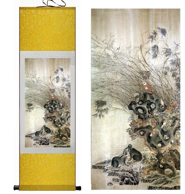 Chinese Art Scroll Painting Animal Birds And Flower Ancient Silk Picture Wall Ideas 12230-Chinese Style Finds™