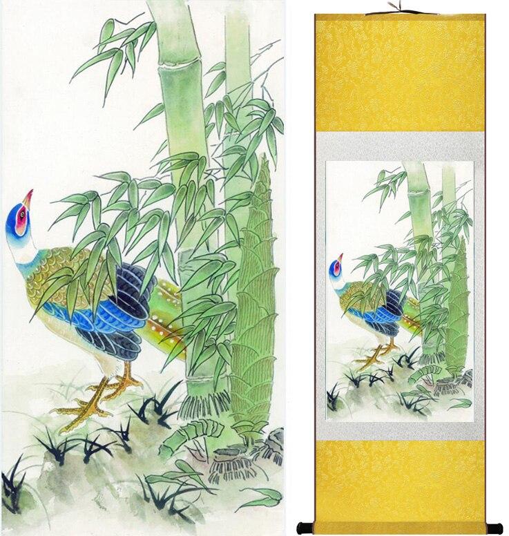 Chinese Art Scroll Painting Animal Birds And Flower Ancient Silk Picture Wall Ideas 12570-Chinese Style Finds™