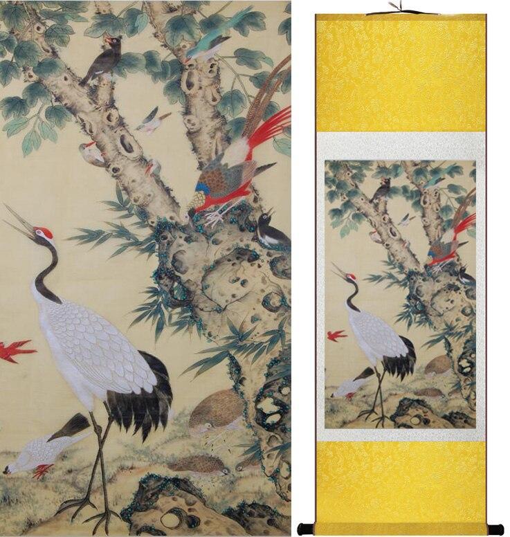 Chinese Art Scroll Painting Animal Birds And Flower Ancient Silk Picture Wall Ideas 12590-Chinese Style Finds™