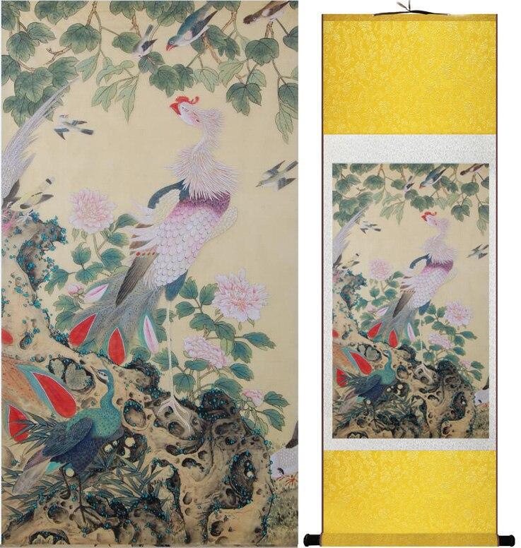 Chinese Art Scroll Painting Animal Birds And Flower Ancient Silk Picture Wall Ideas 12594-Chinese Style Finds™