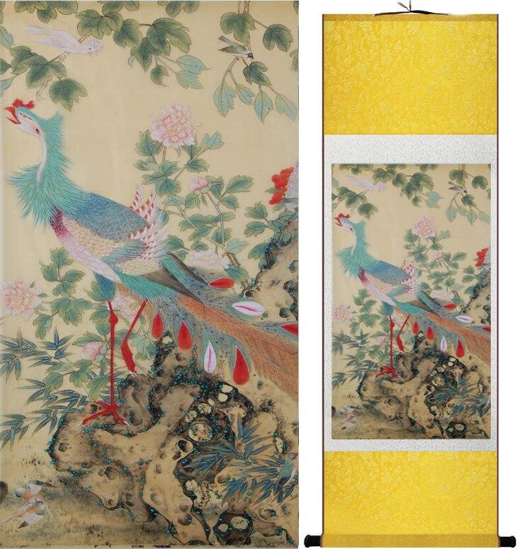 Chinese Art Scroll Painting Animal Birds And Flower Ancient Silk Picture Wall Ideas 12598-Chinese Style Finds™