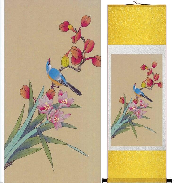 Chinese Art Scroll Painting Animal Birds And Flower Ancient Silk Picture Wall Ideas 12610-Chinese Style Finds™