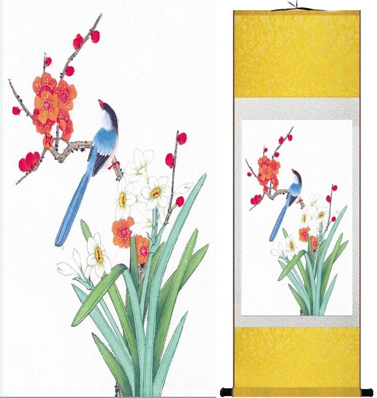 Chinese Art Scroll Painting Animal Birds And Flower Ancient Silk Picture Wall Ideas 12618-Chinese Style Finds™