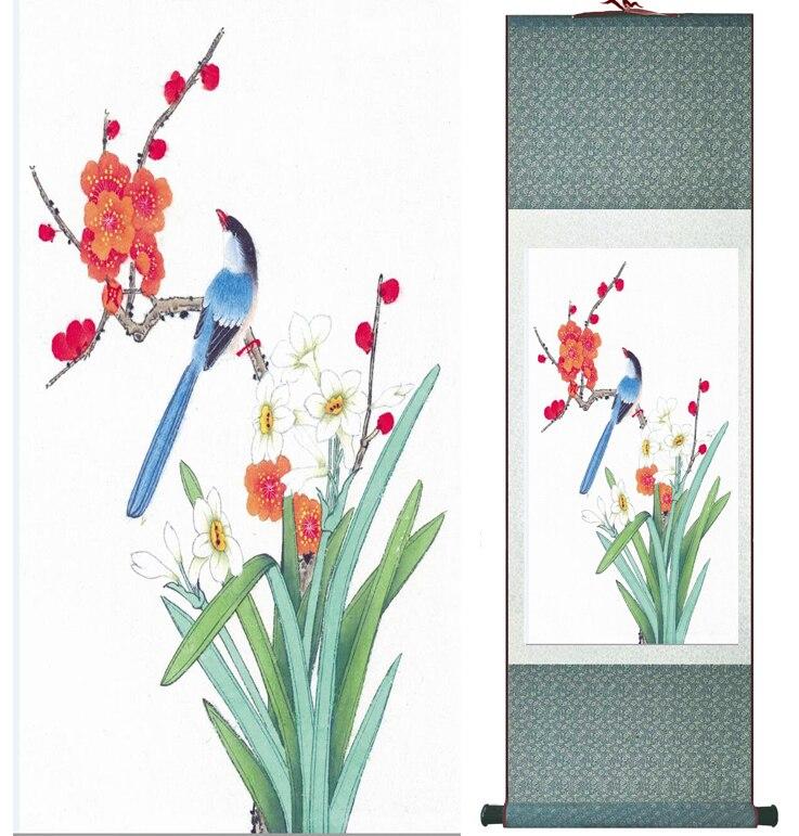 Chinese Art Scroll Painting Animal Birds And Flower Ancient Silk Picture Wall Ideas 12618-Chinese Style Finds™