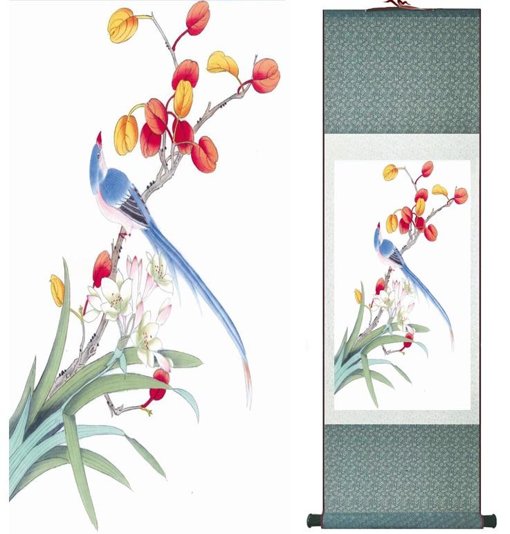 Chinese Art Scroll Painting Animal Birds And Flower Ancient Silk Picture Wall Ideas 12626-Chinese Style Finds™