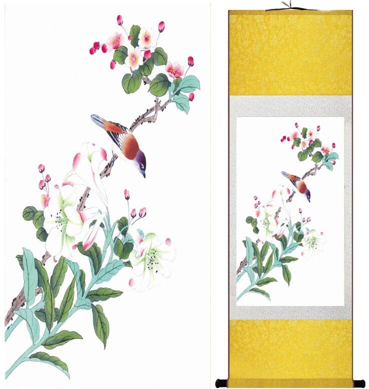 Chinese Art Scroll Painting Animal Birds And Flower Ancient Silk Picture Wall Ideas 12630-Chinese Style Finds™