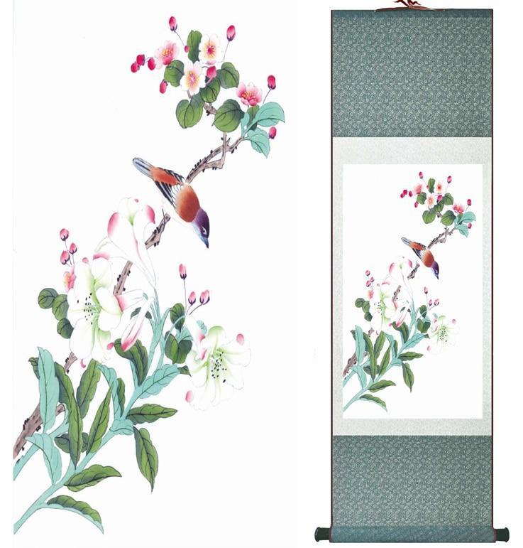 Chinese Art Scroll Painting Animal Birds And Flower Ancient Silk Picture Wall Ideas 12630-Chinese Style Finds™