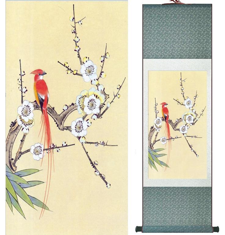 Chinese Art Scroll Painting Animal Birds And Flower Ancient Silk Picture Wall Ideas 12634-Chinese Style Finds™