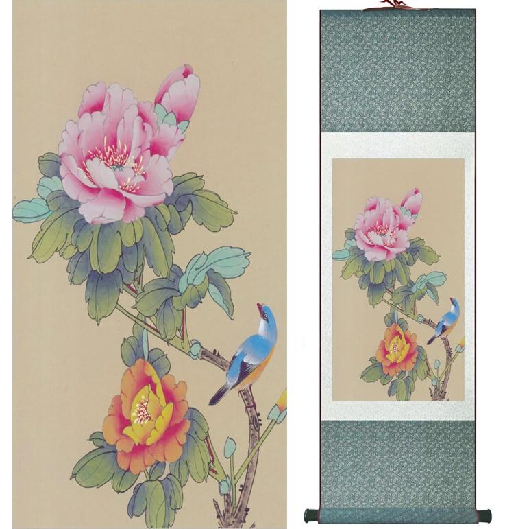 Chinese Art Scroll Painting Animal Birds And Flower Ancient Silk Picture Wall Ideas 12638-Chinese Style Finds™