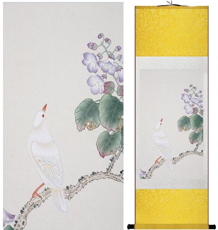 Chinese Art Scroll Painting Animal Birds And Flower Ancient Silk Picture Wall Ideas 12642-Chinese Style Finds™