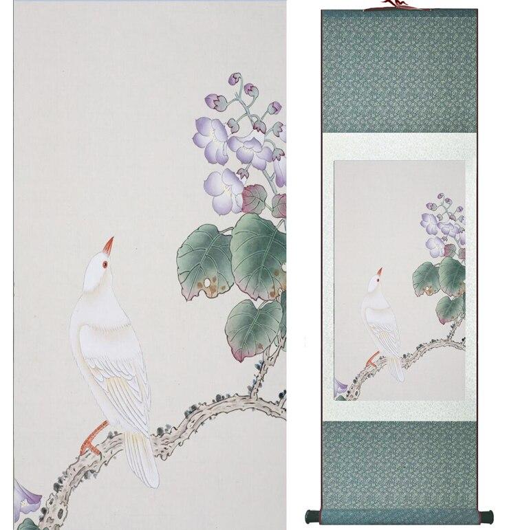 Chinese Art Scroll Painting Animal Birds And Flower Ancient Silk Picture Wall Ideas 12642-Chinese Style Finds™