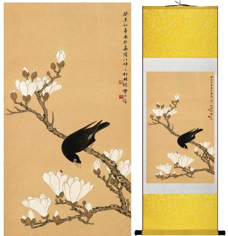 Chinese Art Scroll Painting Animal Birds And Flower Ancient Silk Picture Wall Ideas 12690-Chinese Style Finds™