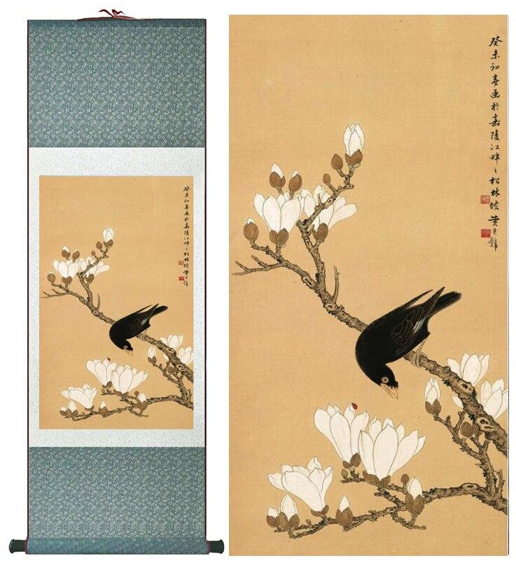 Chinese Art Scroll Painting Animal Birds And Flower Ancient Silk Picture Wall Ideas 12690-Chinese Style Finds™