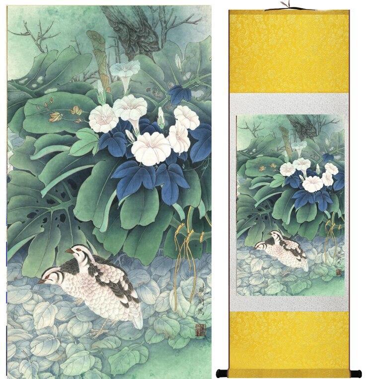 Chinese Art Scroll Painting Animal Birds And Flower Ancient Silk Picture Wall Ideas 12698-Chinese Style Finds™