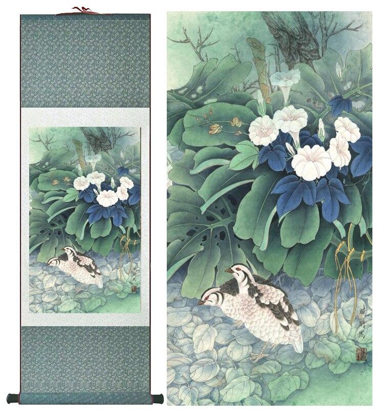 Chinese Art Scroll Painting Animal Birds And Flower Ancient Silk Picture Wall Ideas 12698-Chinese Style Finds™