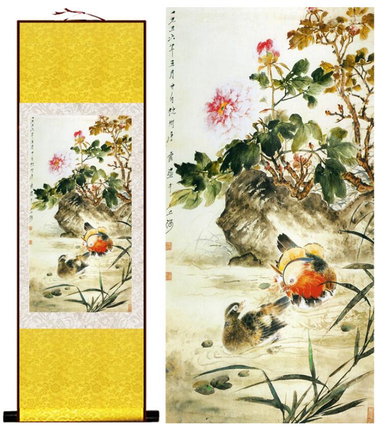 Chinese Art Scroll Painting Animal Birds And Flower Ancient Silk Picture Wall Ideas 12770-Chinese Style Finds™