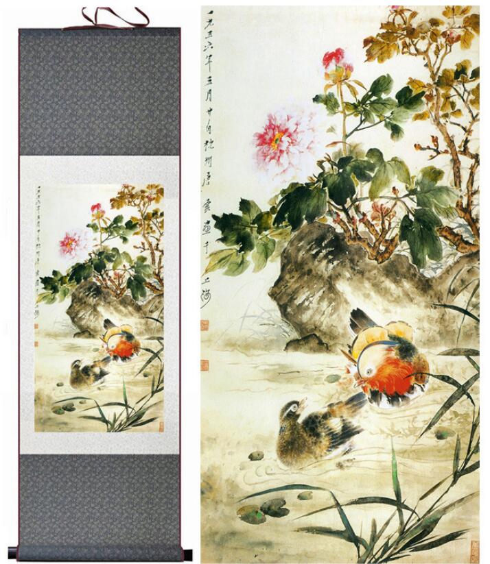 Chinese Art Scroll Painting Animal Birds And Flower Ancient Silk Picture Wall Ideas 12770-Chinese Style Finds™