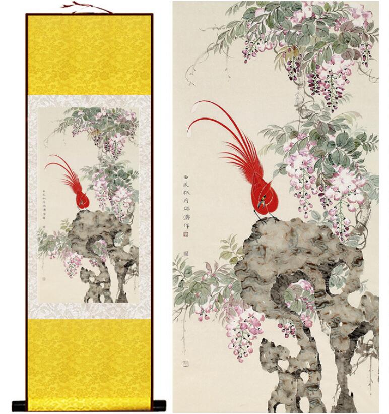 Chinese Art Scroll Painting Animal Birds And Flower Ancient Silk Picture Wall Ideas 12806-Chinese Style Finds™