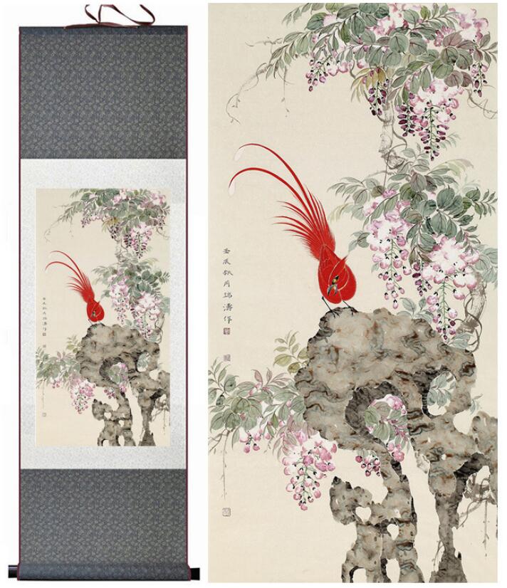 Chinese Art Scroll Painting Animal Birds And Flower Ancient Silk Picture Wall Ideas 12806-Chinese Style Finds™