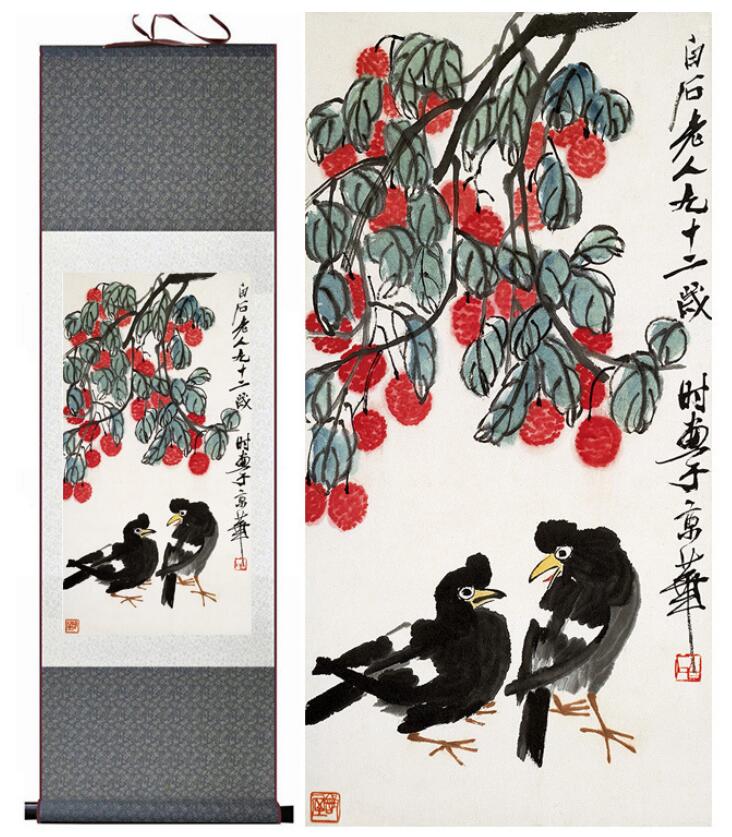 Chinese Art Scroll Painting Animal Birds And Flower Ancient Silk Picture Wall Ideas 12886-Chinese Style Finds™