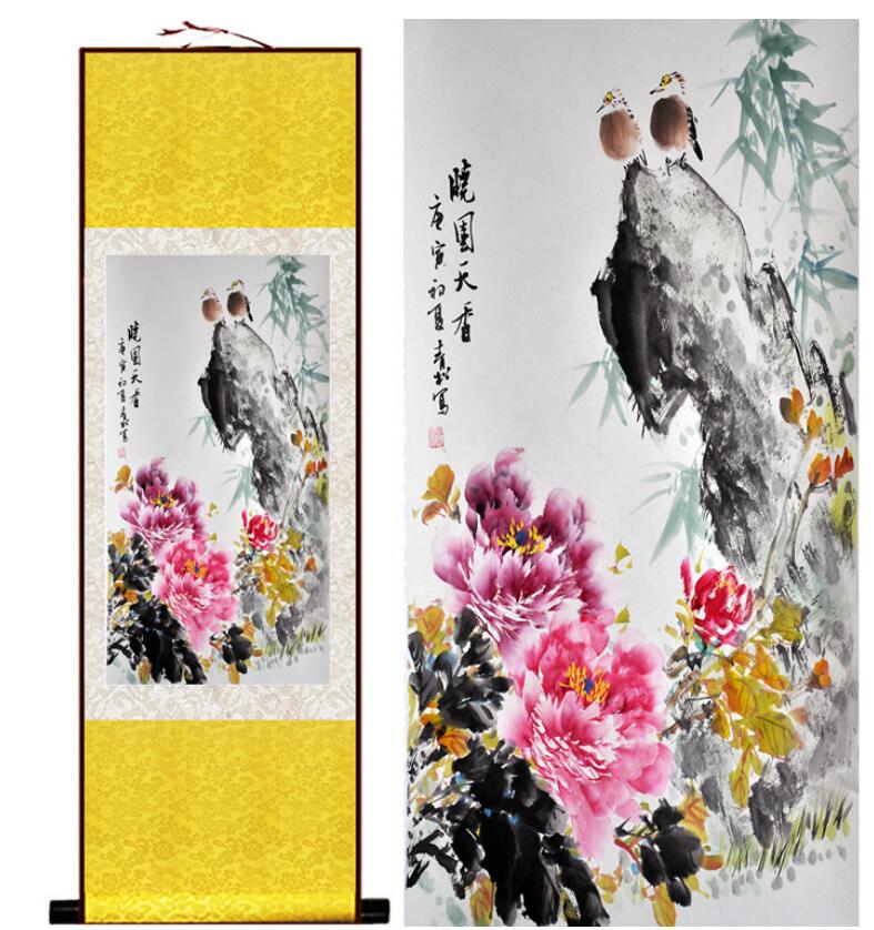 Chinese Art Scroll Painting Animal Birds And Flower Ancient Silk Picture Wall Ideas 13066-Chinese Style Finds™