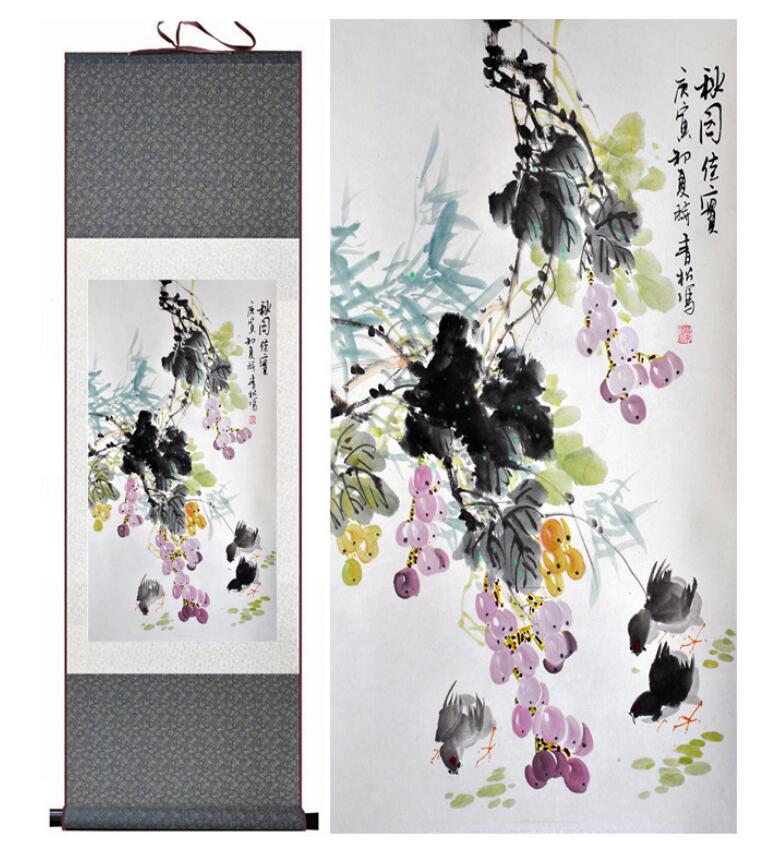 Chinese Art Scroll Painting Animal Birds And Flower Ancient Silk Picture Wall Ideas 13070-Chinese Style Finds™