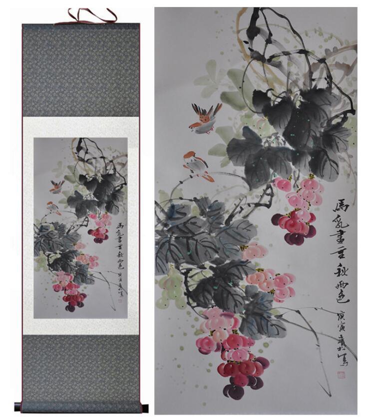 Chinese Art Scroll Painting Animal Birds And Flower Ancient Silk Picture Wall Ideas 13074-Chinese Style Finds™