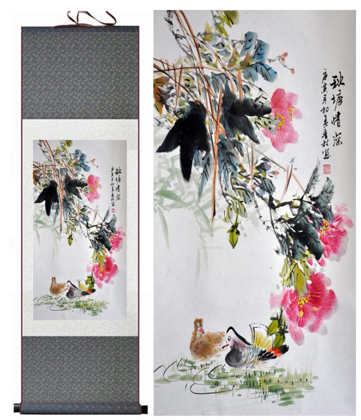 Chinese Art Scroll Painting Animal Birds And Flower Ancient Silk Picture Wall Ideas 13082-Chinese Style Finds™