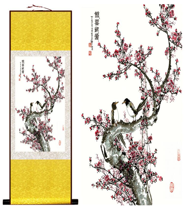 Chinese Art Scroll Painting Animal Birds And Flower Ancient Silk Picture Wall Ideas 13086-Chinese Style Finds™