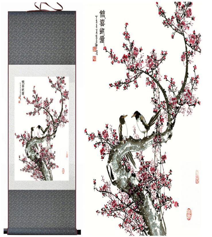 Chinese Art Scroll Painting Animal Birds And Flower Ancient Silk Picture Wall Ideas 13086-Chinese Style Finds™