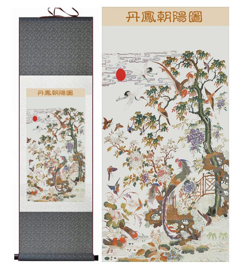 Chinese Art Scroll Painting Animal Birds And Flower Ancient Silk Picture Wall Ideas 13122-Chinese Style Finds™