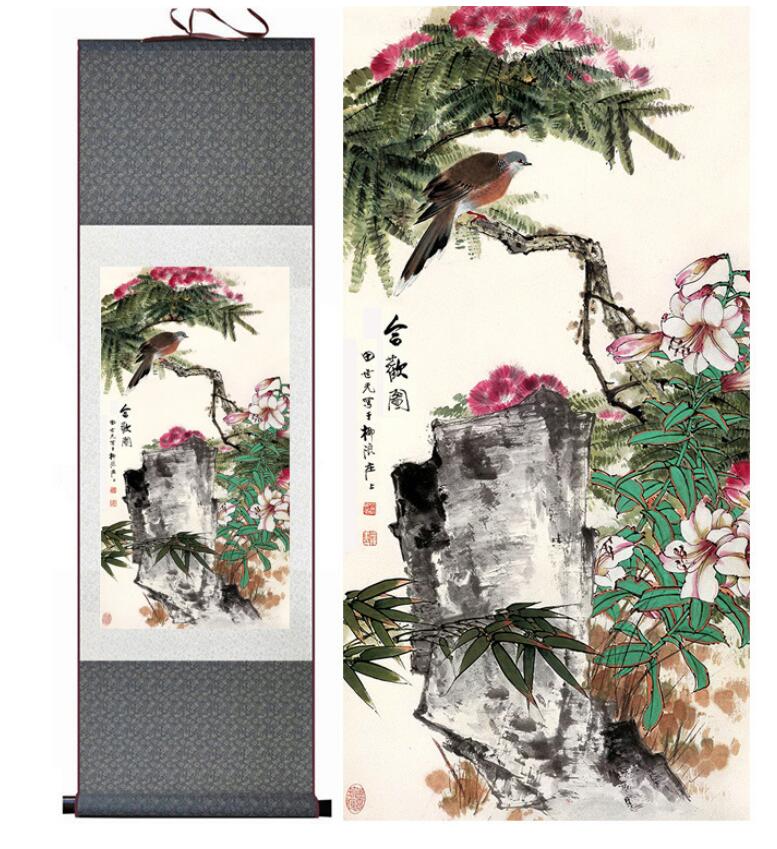 Chinese Art Scroll Painting Animal Birds And Flower Ancient Silk Picture Wall Ideas 13206-Chinese Style Finds™