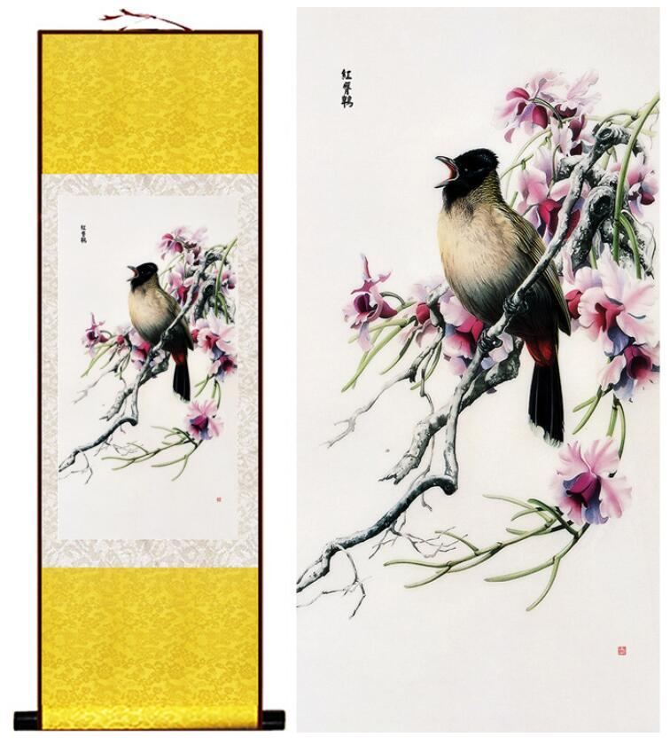 Chinese Art Scroll Painting Animal Birds And Flower Ancient Silk Picture Wall Ideas 13210-Chinese Style Finds™