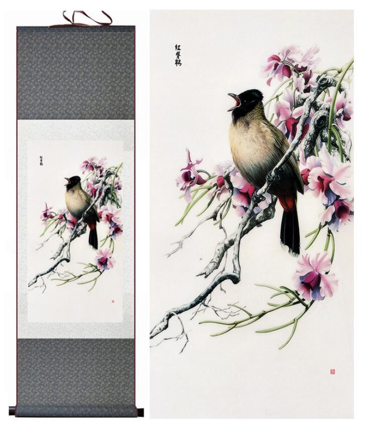 Chinese Art Scroll Painting Animal Birds And Flower Ancient Silk Picture Wall Ideas 13210-Chinese Style Finds™