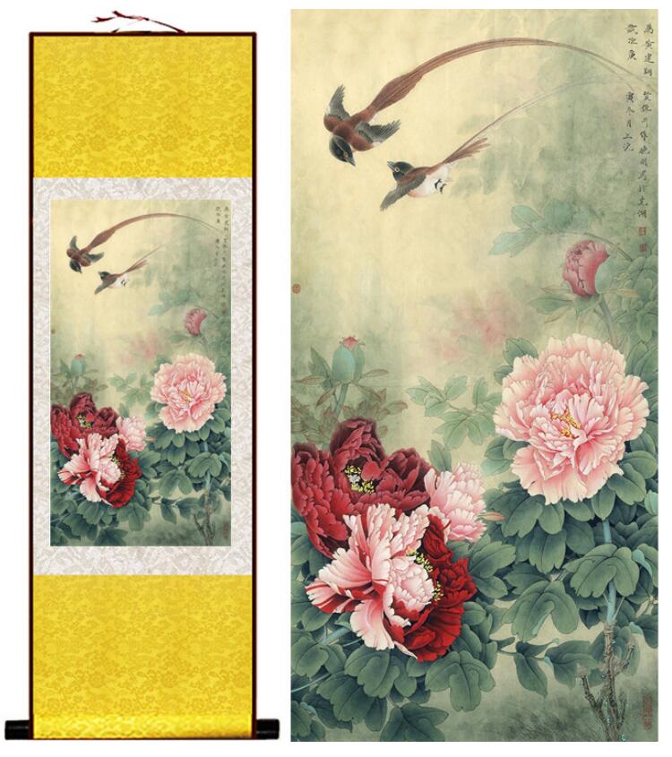 Chinese Art Scroll Painting Animal Birds And Flower Ancient Silk Picture Wall Ideas 13218-Chinese Style Finds™