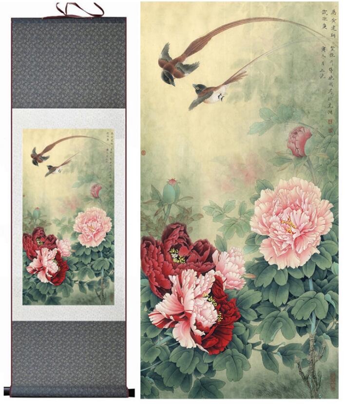 Chinese Art Scroll Painting Animal Birds And Flower Ancient Silk Picture Wall Ideas 13218-Chinese Style Finds™