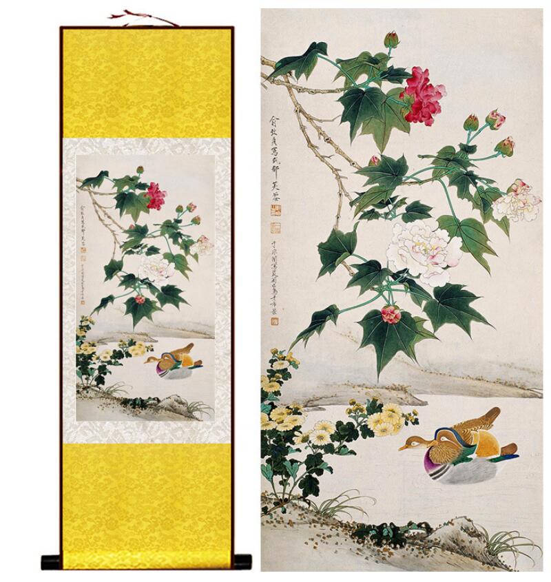 Chinese Art Scroll Painting Animal Birds And Flower Ancient Silk Picture Wall Ideas 13222-Chinese Style Finds™