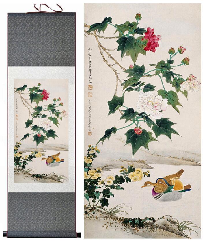 Chinese Art Scroll Painting Animal Birds And Flower Ancient Silk Picture Wall Ideas 13222-Chinese Style Finds™