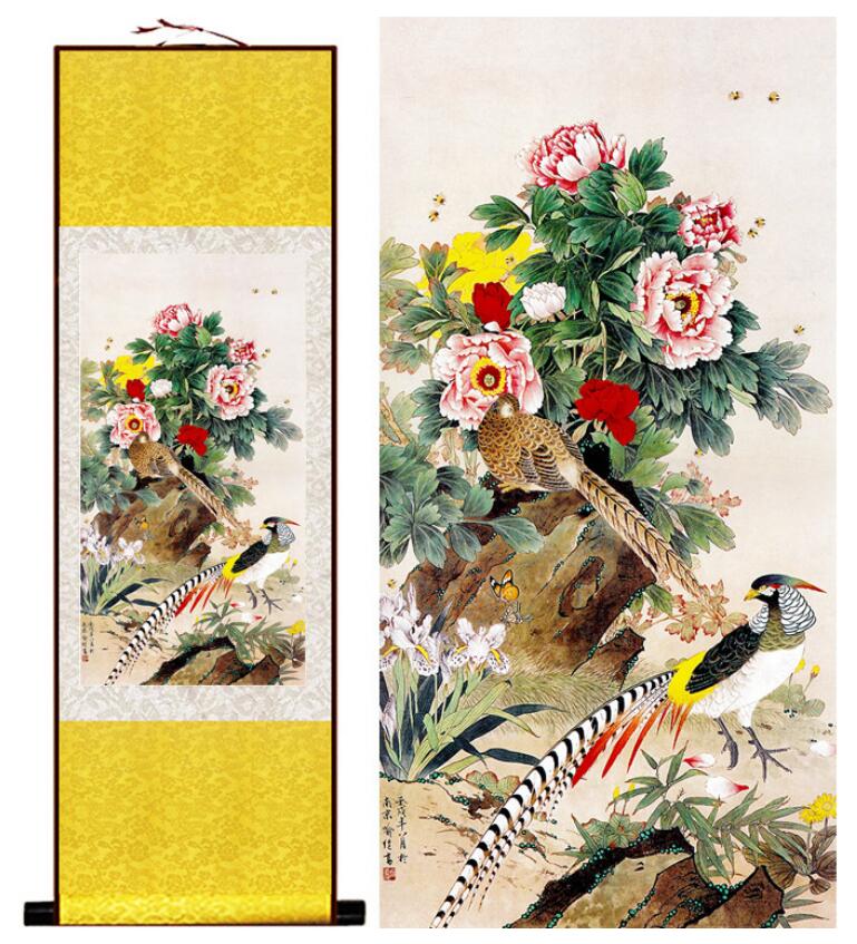 Chinese Art Scroll Painting Animal Birds And Flower Ancient Silk Picture Wall Ideas 13226-Chinese Style Finds™