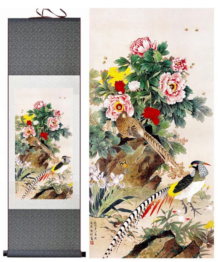 Chinese Art Scroll Painting Animal Birds And Flower Ancient Silk Picture Wall Ideas 13226-Chinese Style Finds™