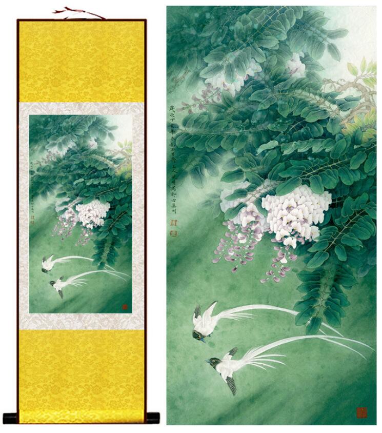 Chinese Art Scroll Painting Animal Birds And Flower Ancient Silk Picture Wall Ideas 13242-Chinese Style Finds™