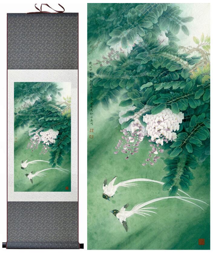 Chinese Art Scroll Painting Animal Birds And Flower Ancient Silk Picture Wall Ideas 13242-Chinese Style Finds™